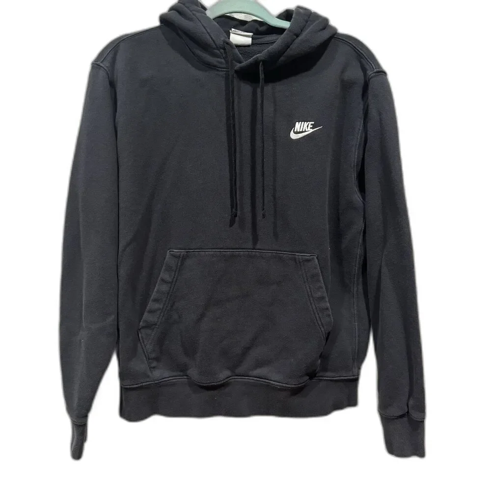 Nike Club Sweatshirt Fleece Hooded Black Pullover Relaxed Streetwear Men Medium
